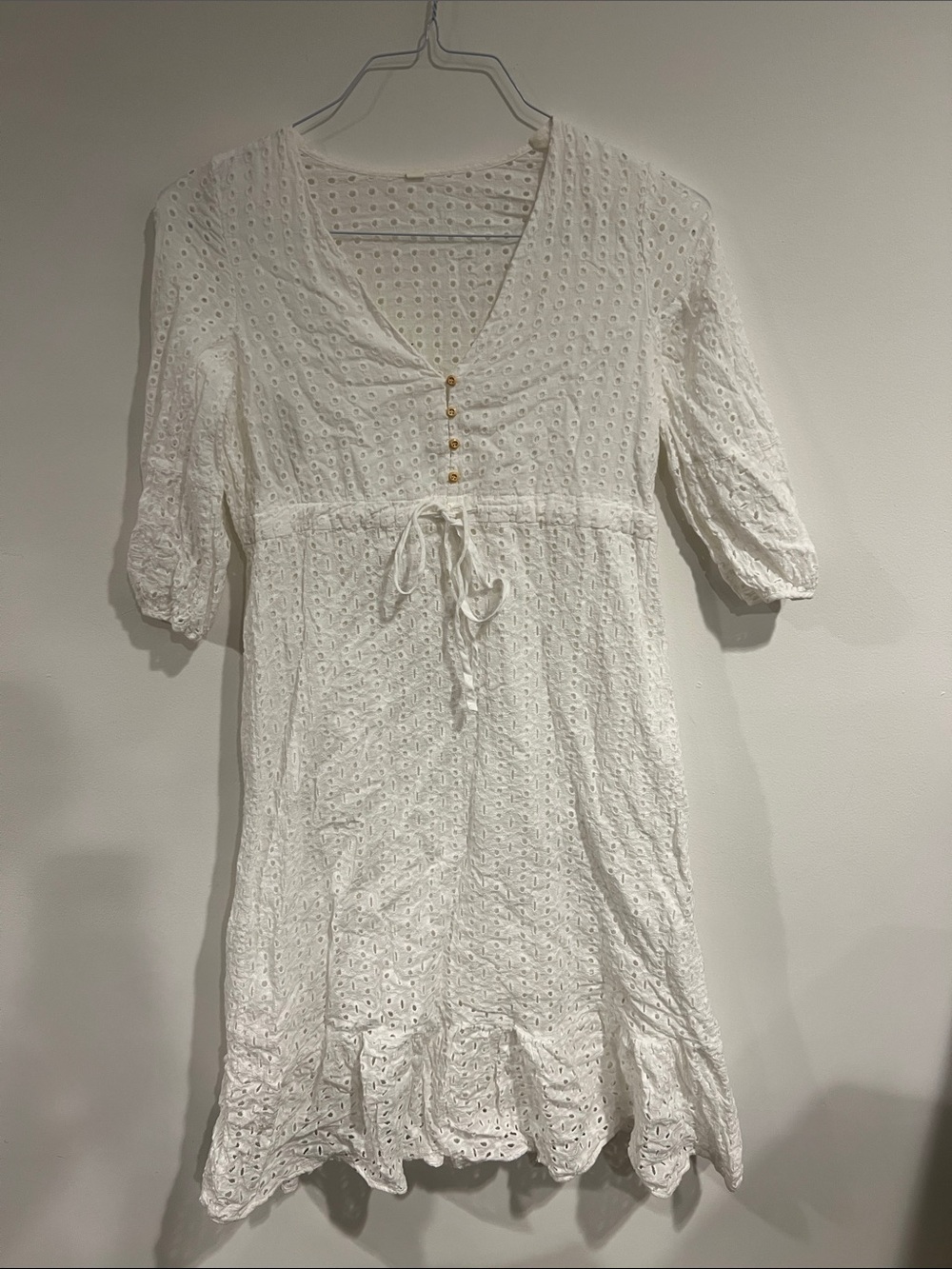 White Eyelet Drawstring Midi Dress